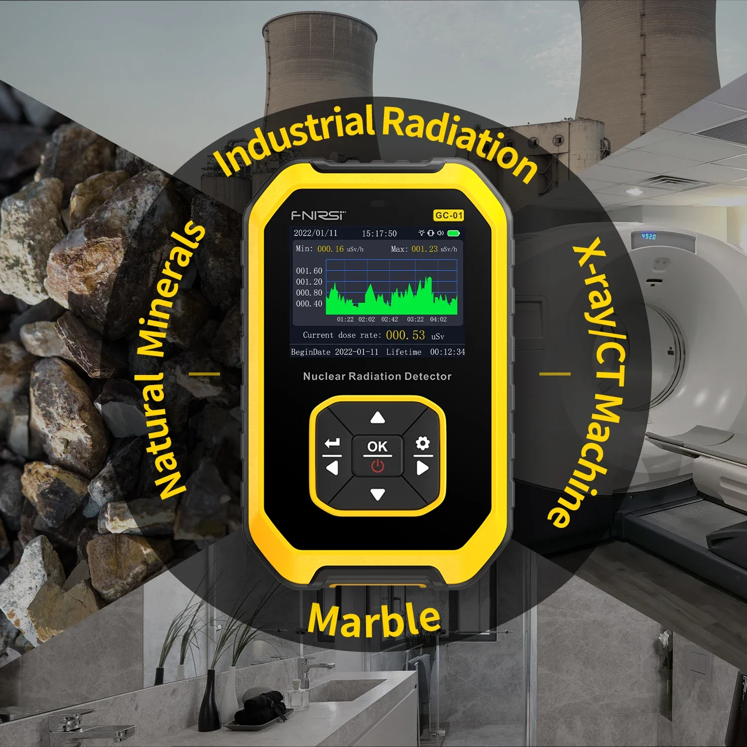 GC-01 Geigerzähler Nuklearer Strahlungsdetektor mit Röntgen γ-Strahl β-Strahl Radioaktivitätstester Marmordetektor