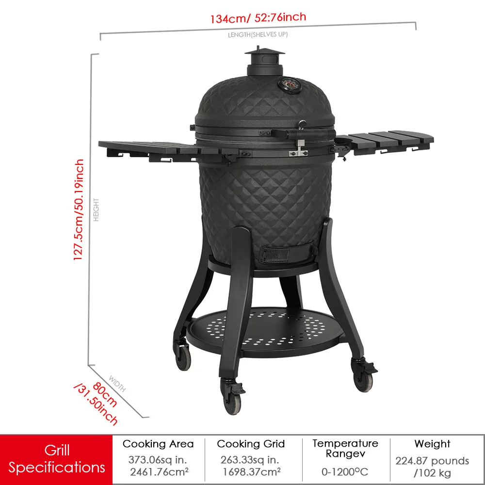 26 Inch Ultra Premium Ceramic Smoker Barbeque Grill Powder Coated  Outdoor Kitchen Charcoal Bbq