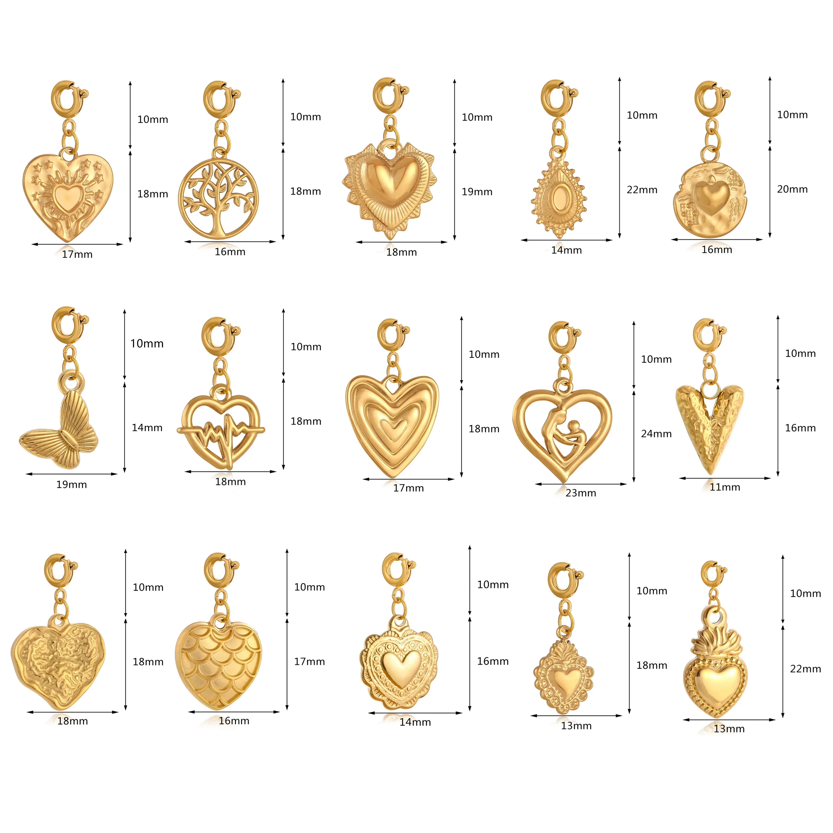 Lovely 3D Heart Charms Gold Color Plated Stainless Steel Tree of Life Pendant DIY Mother\'s Day Necklace Handmade Jewelry Making