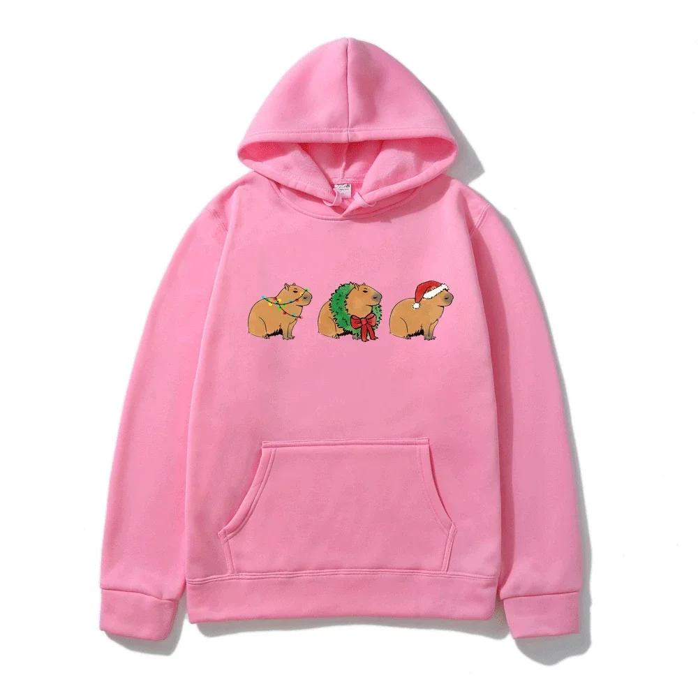 Christmas Capybara Cartoon Fashion felpa con cappuccio da uomo 2023 a maniche lunghe felpa Streetwear Pullover felpe con cappuccio in pile invernale