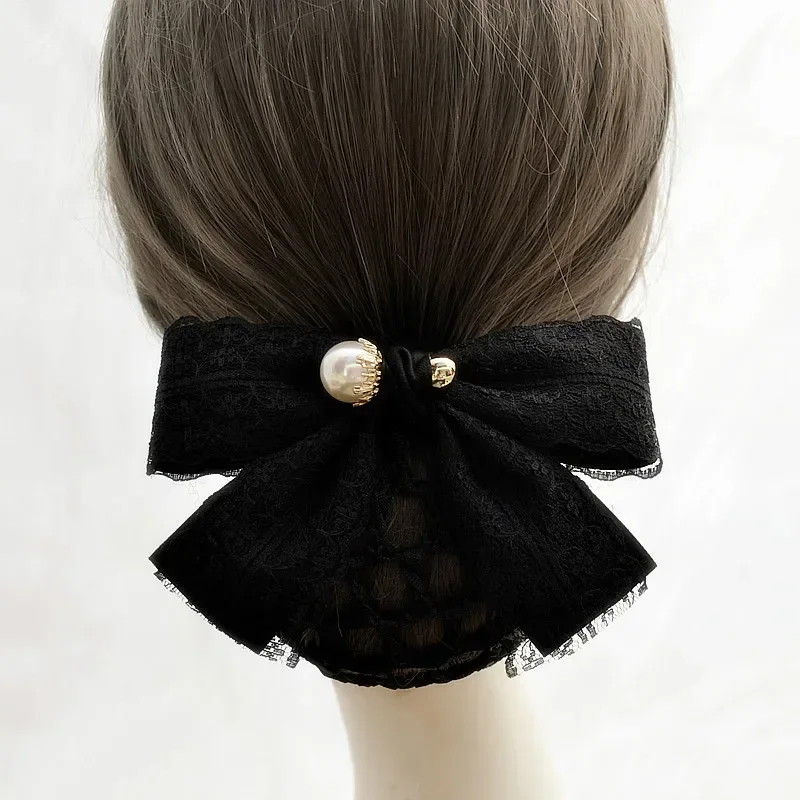 New Arrival Ribbon Bow Barrtte Hairpins Fabric Lace Pearl Bun Hair Clips Cover Snood Net Satin Hair Accessories for Women