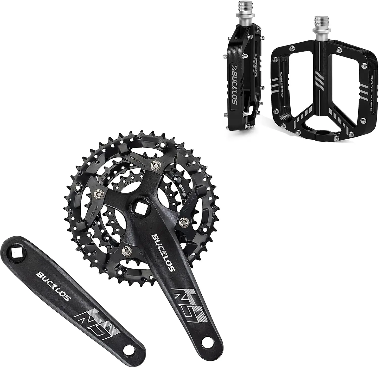 

MTB Crankset Square Taper with 22/24/26/32/38/42/44T Chainring Set and MTB Flat Aluminum Alloy Pedal with Large Platform -Non-Sl