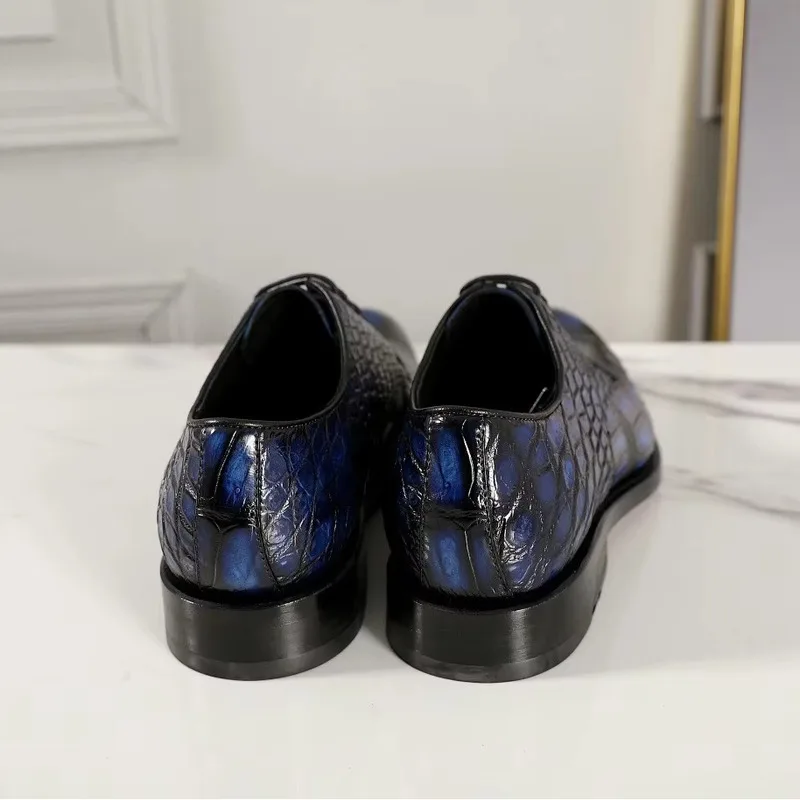 Formal Business Crocodile Male Shoes Adult Handmade Treasure Polishing Goodyear Blue Craft Leather Casual Shoes Men's  Men Flats