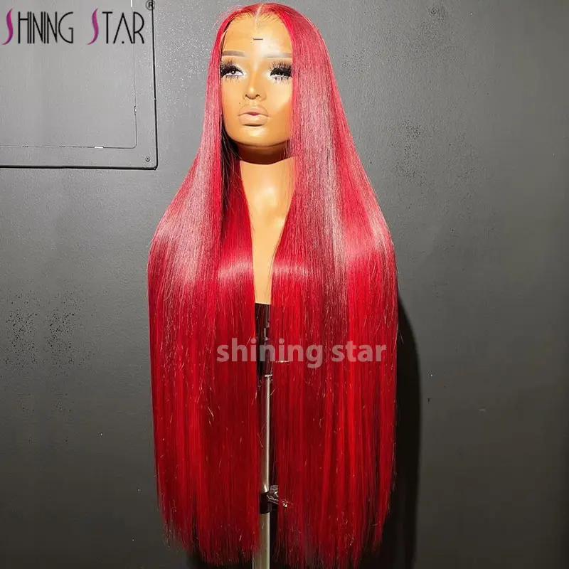 

Straight Hot Red 13X6 Lace Frontal Wigs Human Hair Fire Red 99J Colored Pre Plucked Wig Transparent Lace Front Human Hair Wigs