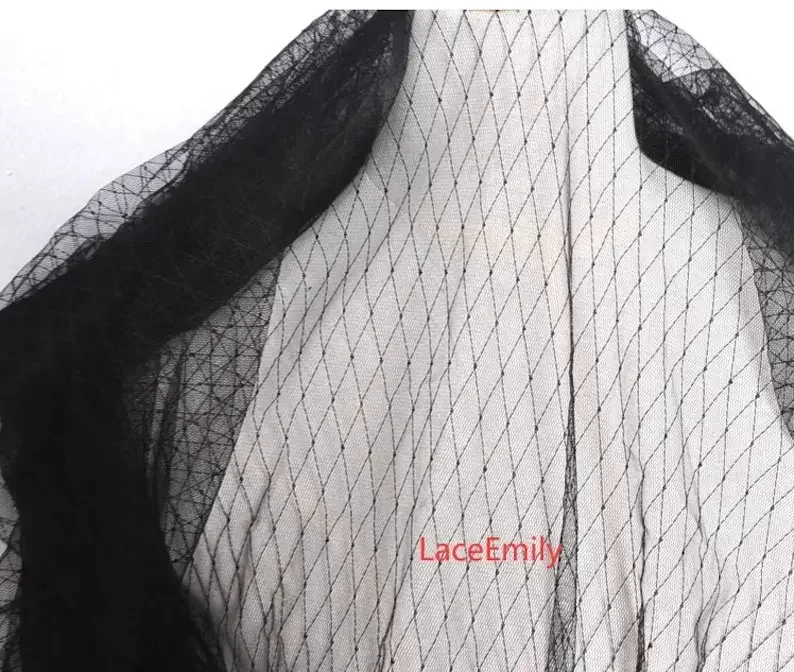1 Yard Black white diamond pattern Embroidery Lace fabric soft mesh tulle fabric For Girl Dress Tutu Dress Wedding  Bridal Veil