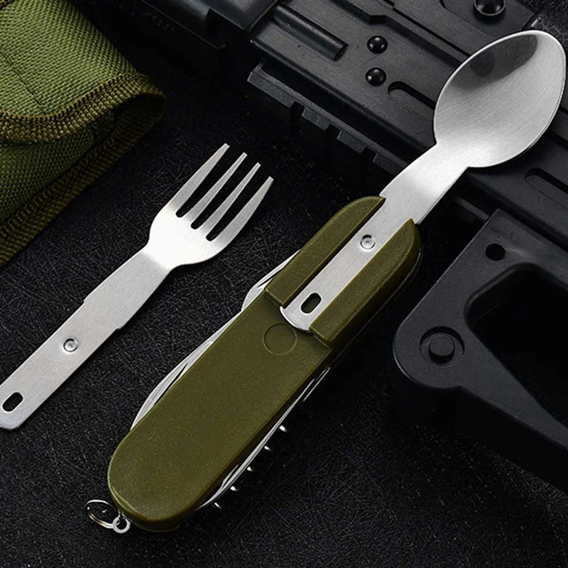 Hiking Travelling Dinnerware Multifunctional Outdoor Tableware Stainless Steel Foldable Fork Spoon Picnic Tool Camping Tableware image 5