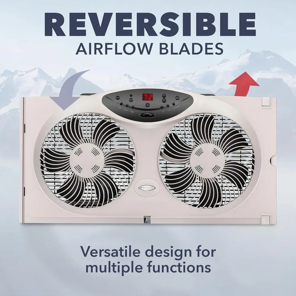 Window Fan with Reversible Airflow Blades – 3-Speed Settings, Programmable Thermostat, LED Display, Remote Control, Fits 24–36