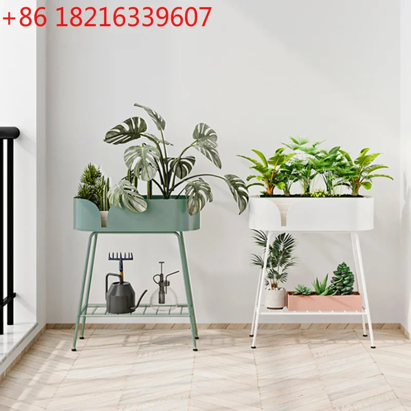 YAO Nordic Iron Plant Stand Stable Double-Layer Organizer for Living Room Balcony Flower Pot Holder Freestanding Plant Rack
