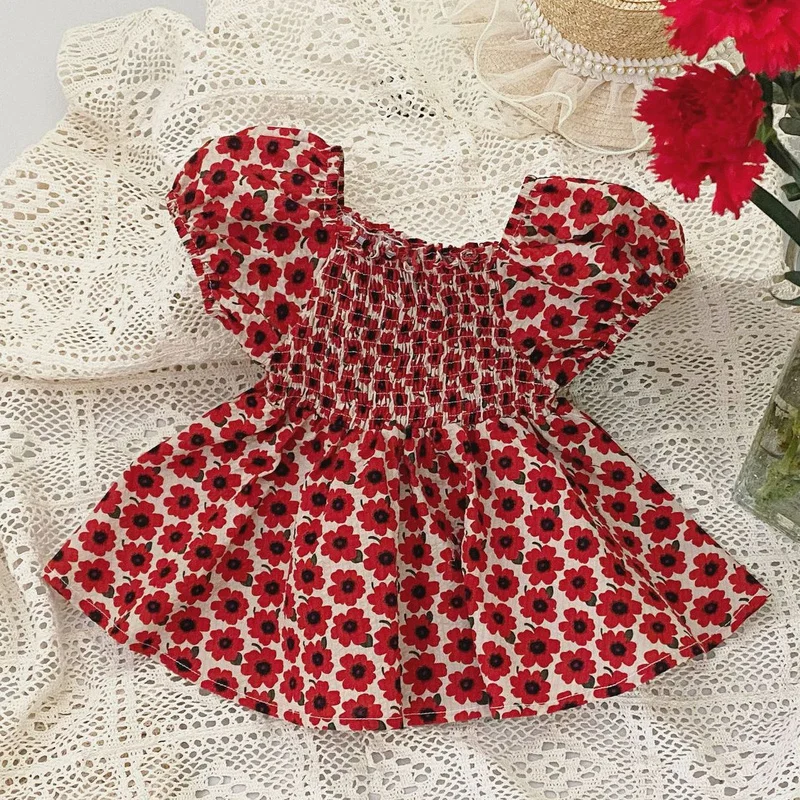 Baby Girl Dress 2022 Summer New Korean Version Toddler Baby Short-sleeved Floral Dress Princess Skirt