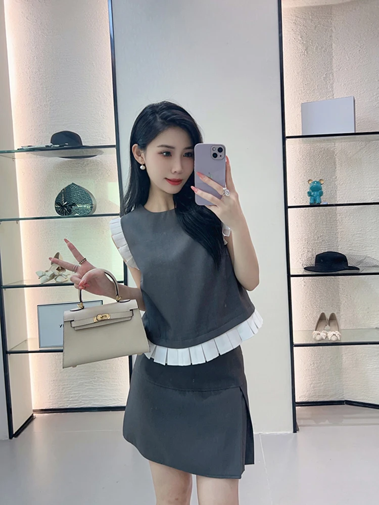 

Faionable Splice Svel Top и f Юбка Комплект из двух предметов для похудения Женский летний наряд круглый Ne Overhead Sle