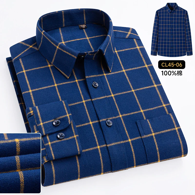 Cotton Striped Stretch Long-Sleeved Shirt Spring And Autumn Square Collar Business Casual Men's Tops Versatile New Men Clothing