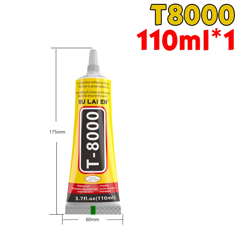 Klarer T-8000 und schwarzer T-7000-Klebstoff, 15 ml/50 ml/110 ml, Schmuckhandwerk, wasserfester, schnell trocknender Harzkleber, Handy-Bildschirm-Reparaturkleber