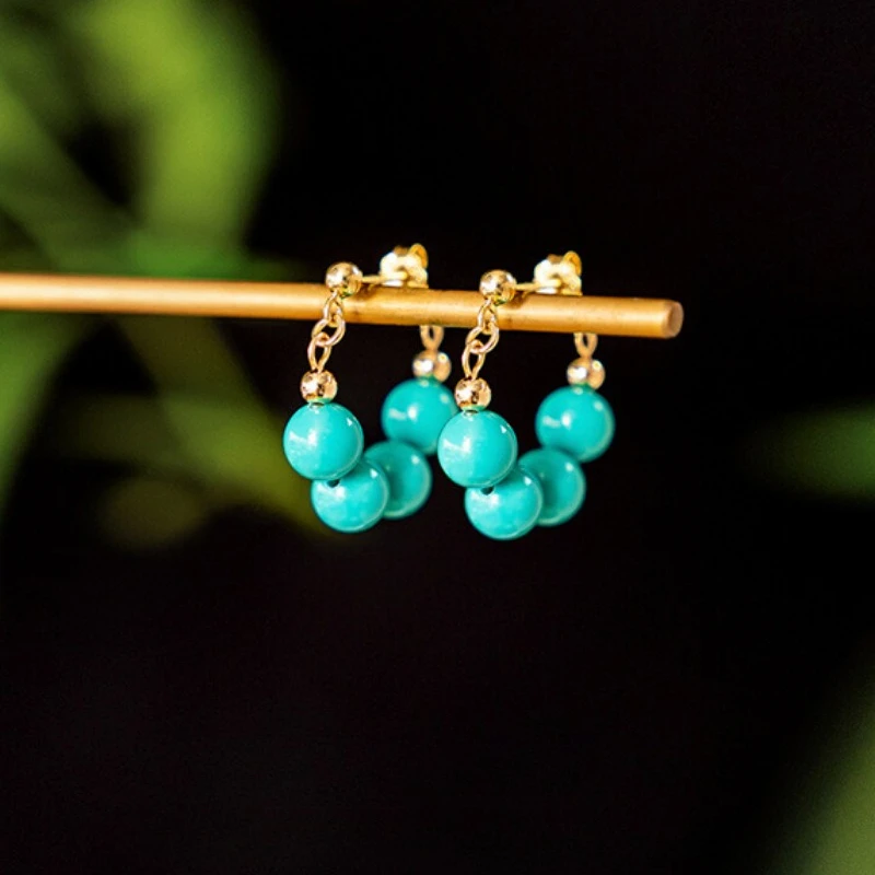 

Simple turquoise round bead classical casual women's earrings