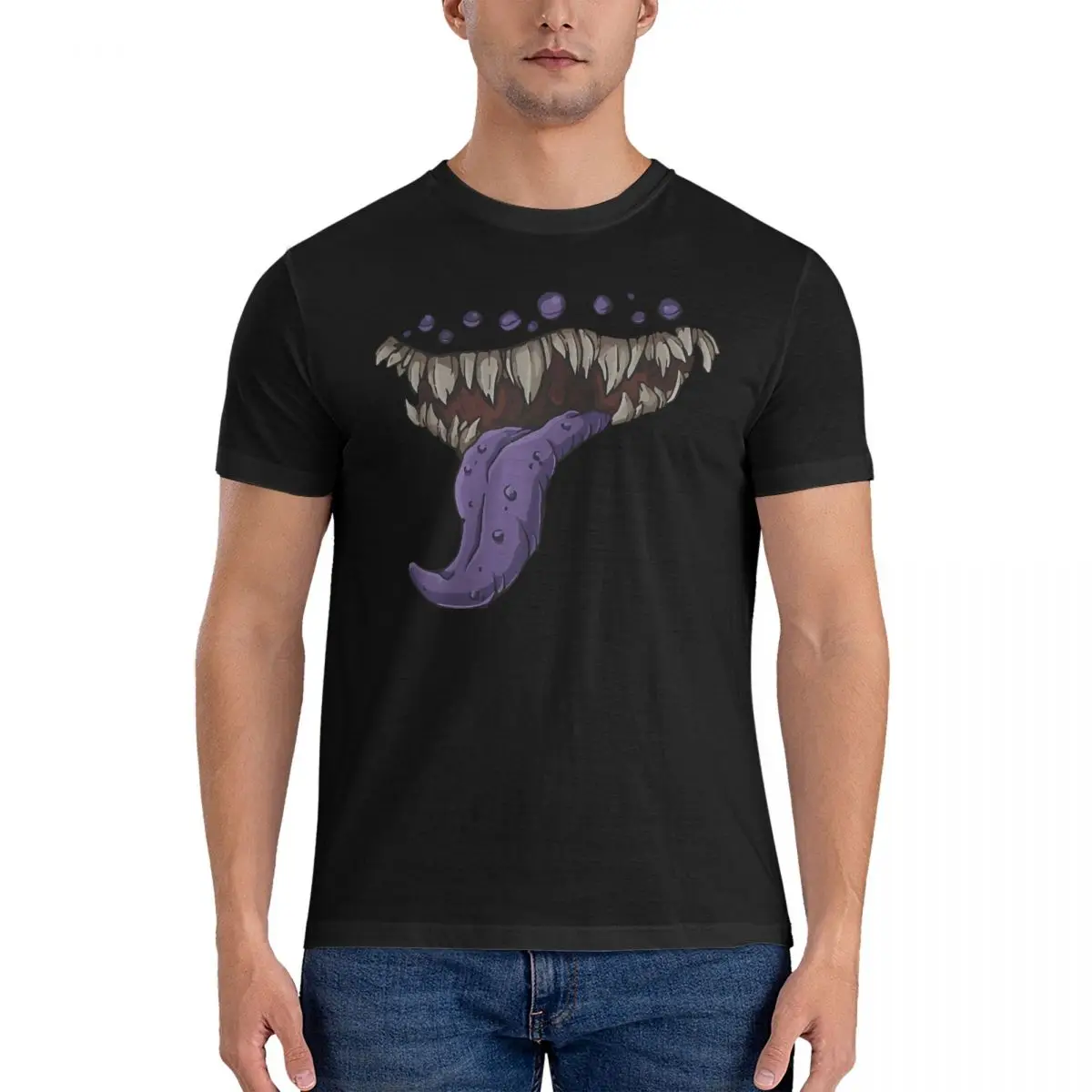 Men's Mimic Mouth Print T Shirt D-Dungeons And Dragons DND 100% Cotton Clothing Humor Short Sleeve Crew Neck Tees New Arrival