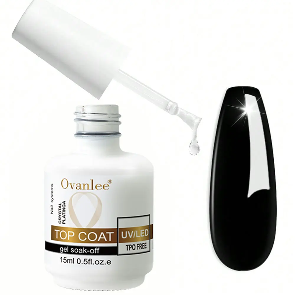 Ovanlee 2pcs Extra Glossy Gel Top Coat – 15ml TPO Free & Formaldehyde-Free UV/LED Soak-Off Polish, 45+ Days Long Lasting Mirror Shine, Anti-Scratch & Anti-Stain No Wipe Finish