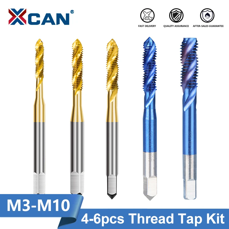 

XCAN Thread Tap Set HSS Steel Screw Tap 4-6pcs M3 M4 M5 M6 M8 M10 TICN Coated Metric Tap Kit Sprial Drill Bit Threading Tools