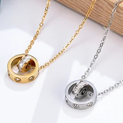 Hot Selling Circle Screw Pattern Zircon Woman Necklace High Quality Stainless Steel Love Jewelry Clavicle Chain