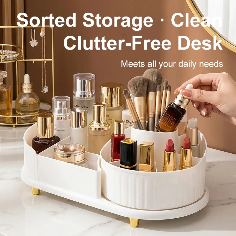 Desktop Cosmetics Storage Box, Rotatable Makeup Brush Storage Cylinder, Dressing Table, Eye Shadow, Brush Mouth, Red Box