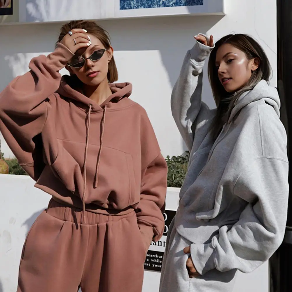 Fashionable Women Tracksuit 2 Piece Set Long Sleeve Pullover Crop Hoodies And Jogger Pants Sweatsuit Set Fall Hoodie Pants Sets