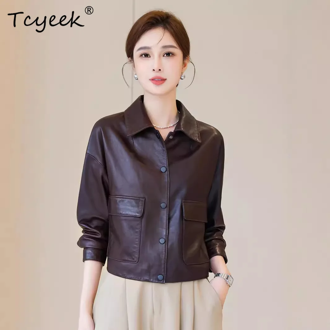Tcyeek Real Leather Jacket Woman Autumn Clothes Short Style Genuine Sheepskin Motocycle Jackts Streetwear Women Jaqueta De Couro