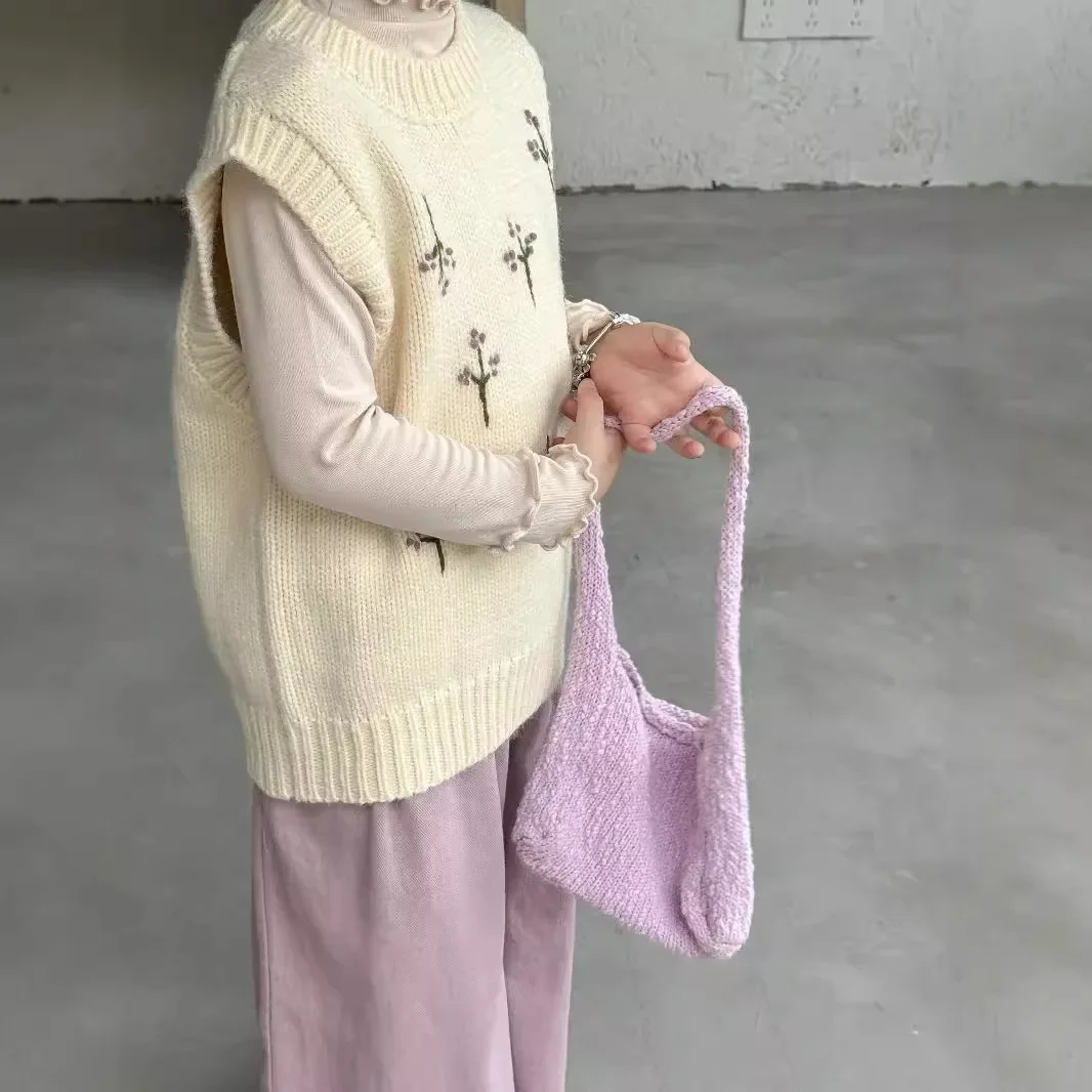 Mädchen Westen 2024, Herbst Neue Kinder Tragen Koreanischen Stil Mädchen Baby Handgehäkelt Lose Rundhals Gestrickte Weste Casual einfache