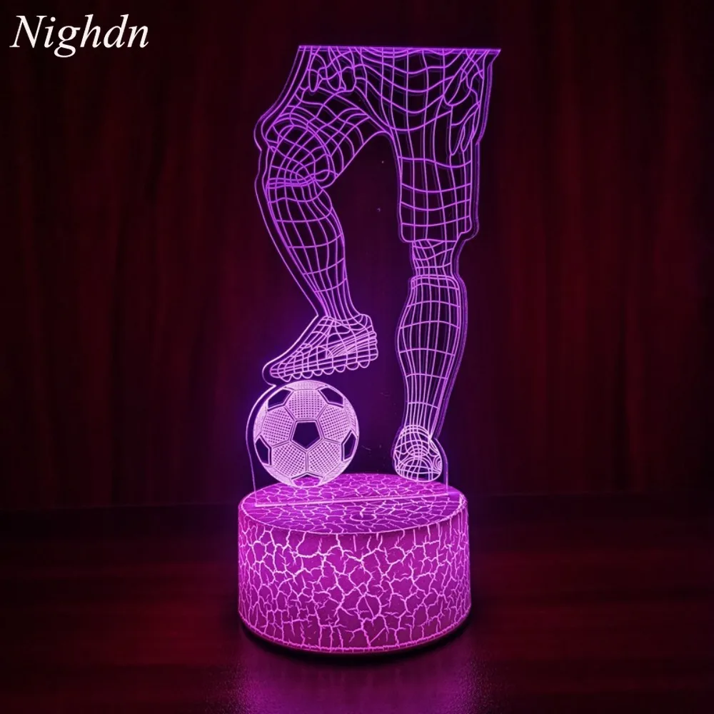 Nighdn Play Football Night Light LED 3D Visual Illusion Lamp Acrylic Table Lamps 7 Colors Changing Home Room Decor Gift