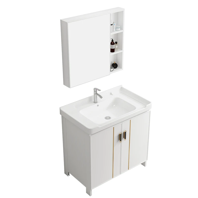 

Rock slab bathroom cabinet wash basin cabinet combined integrated space aluminum floor type surface pool