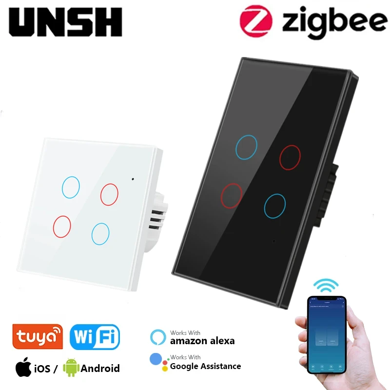 Tuya ZigBee Smart Switch Smartlife Neutral Wire/No Neutral Wire Touch Light Switch funziona con Alexa Google Home 1/2/3/4/6 Gang