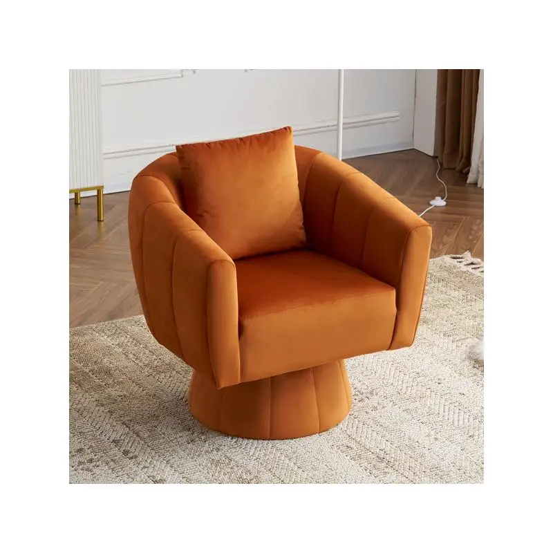 

360 ° Вращающийся стул с акцентом, современное кресло из бархатной ткани с мягкими подушками, удобное широкое кресло-бочка с обивкой для жизни