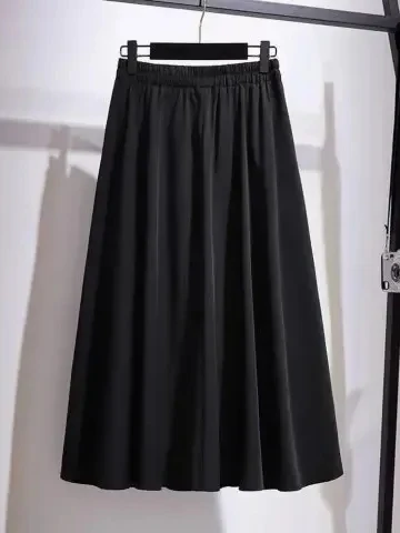 

Женская юбка среднего года больших размеров с эластичной резинкой на талии, юбка-миди трапециевидной формы, эффект скрытия живота, корейский, повседневный, для поездок на работу