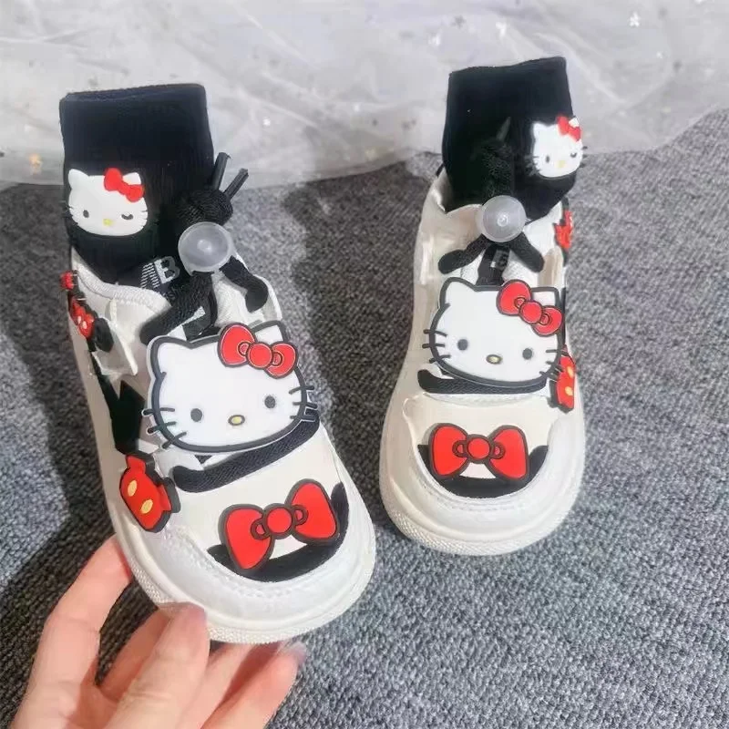 2024 new Autumn Lotso Huggin Bear hello kitty Girl bow cheap Minnie Mouse kids child Canvas Shoes sweet children's Casual Shoes