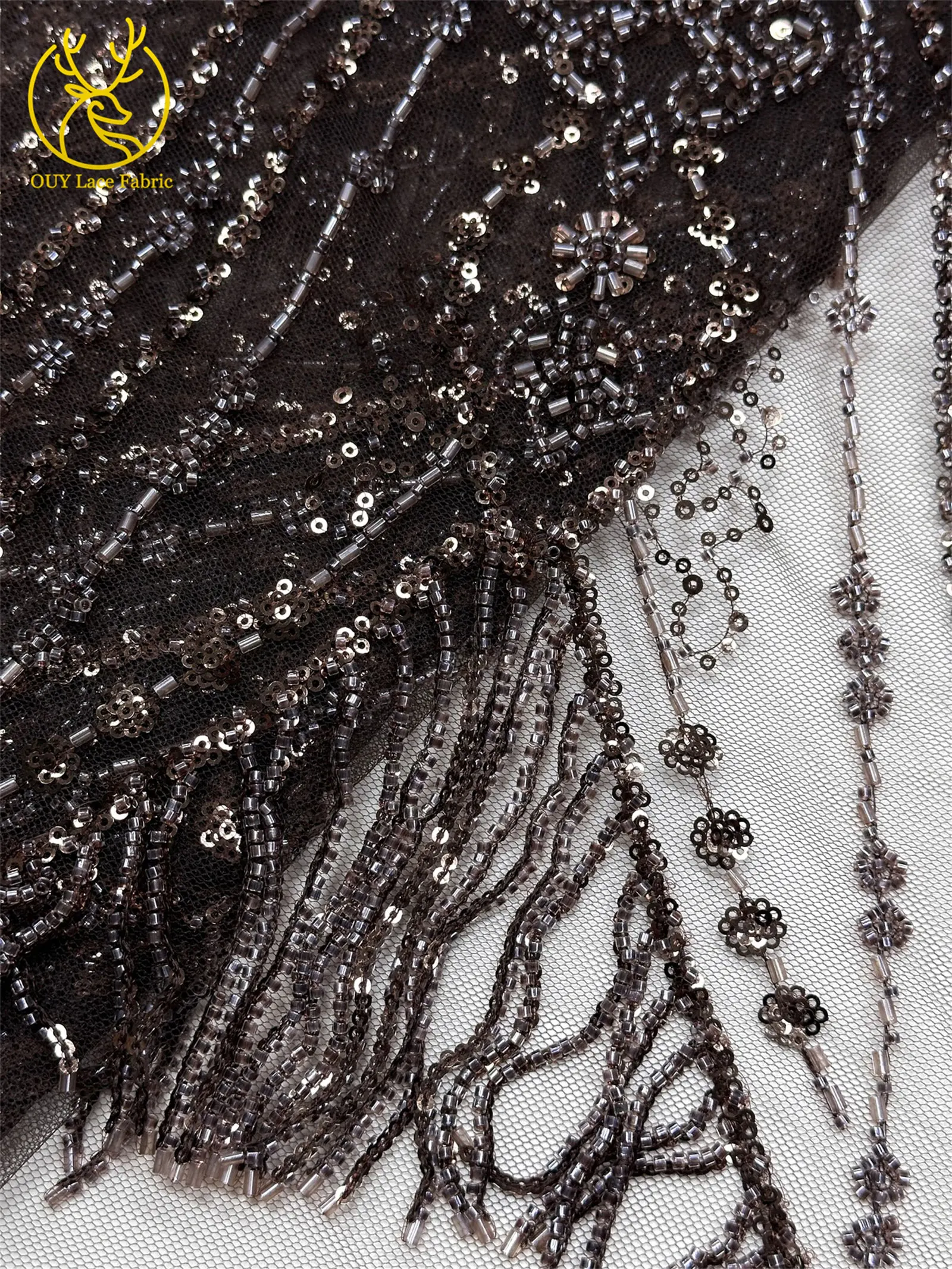 Roter 3D afrikanischer nigerianischer Perlen-Spitzenstoff, französischer Pailletten-Tüll, bestickter Spitzenstoff für Damen, Hochzeitsdekoration, Kleid, Nähen – Detail 31