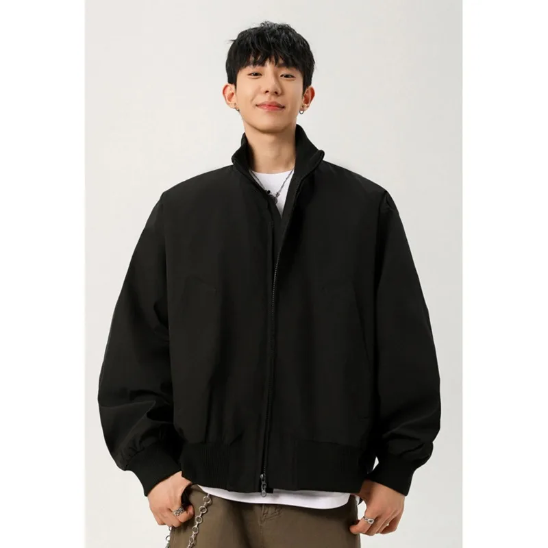 

Casual Short Men Jacket Loose Fit Pilot Coat Stand Collar Spring Autumn Trendy Teenage Wear Men's Short Flight Jacket Windproof
