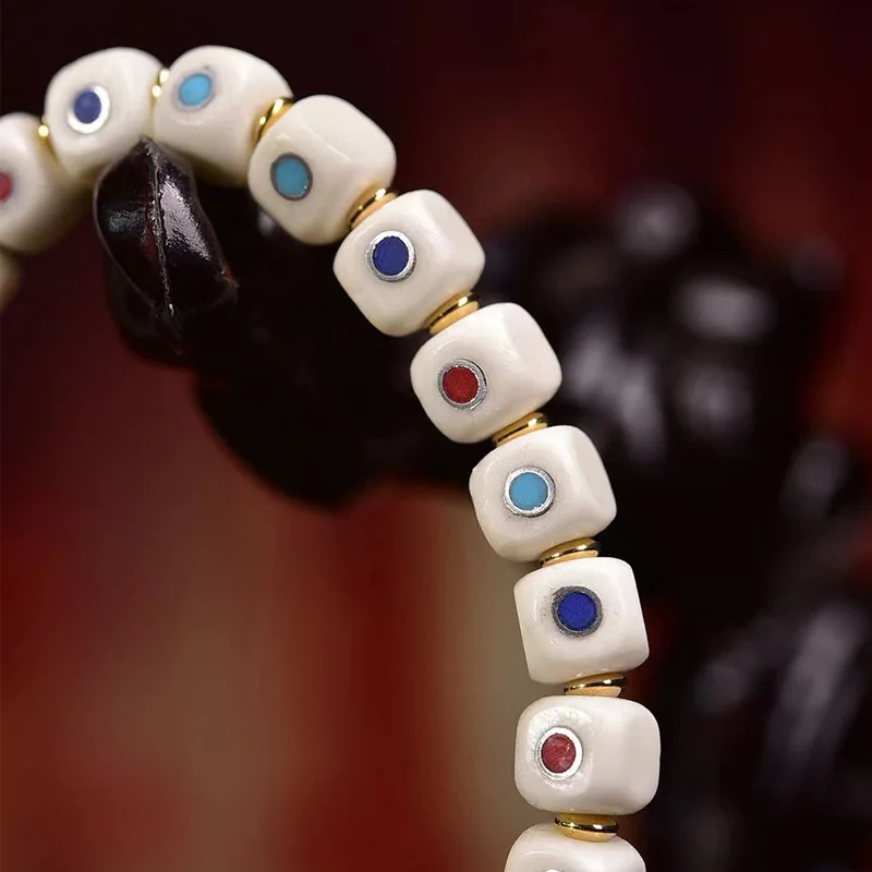 Backflow Bone Square Beads Crafts Single-Wrap Turquoise Accessories Retro Easy Matching Tibetan Bracelet Men And Wo