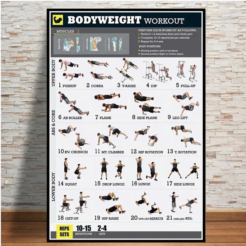 Canvas Schilderij Halter Workout Bodybuilding Oefening Lichaamsgewicht Grafiek Yoga GYM Poster Prints Wall Art Room Home Decor Gift