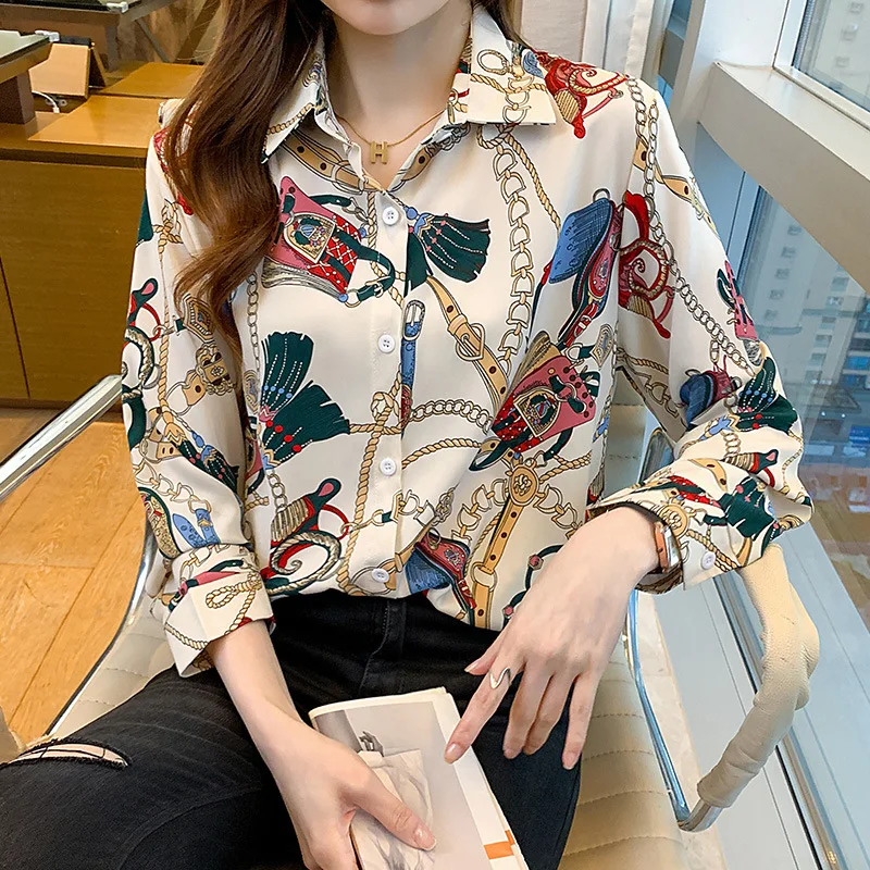 

Chiffon Shirt for Women New Printed Shirt for Spring and Autumn Korean Style New Fashionable Loose Temperament Top