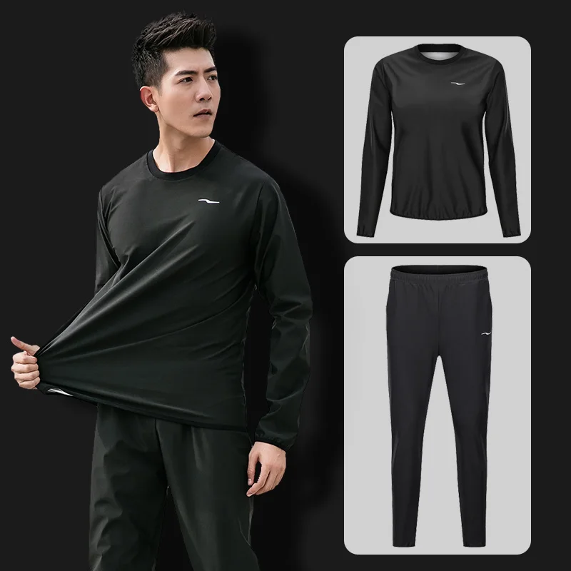 2Pcs Sauna Suit Slimming Men Pullover Sportswear for Sweating Weight Loss Running Fitness Gym Clothing Set Workout Tracksuit