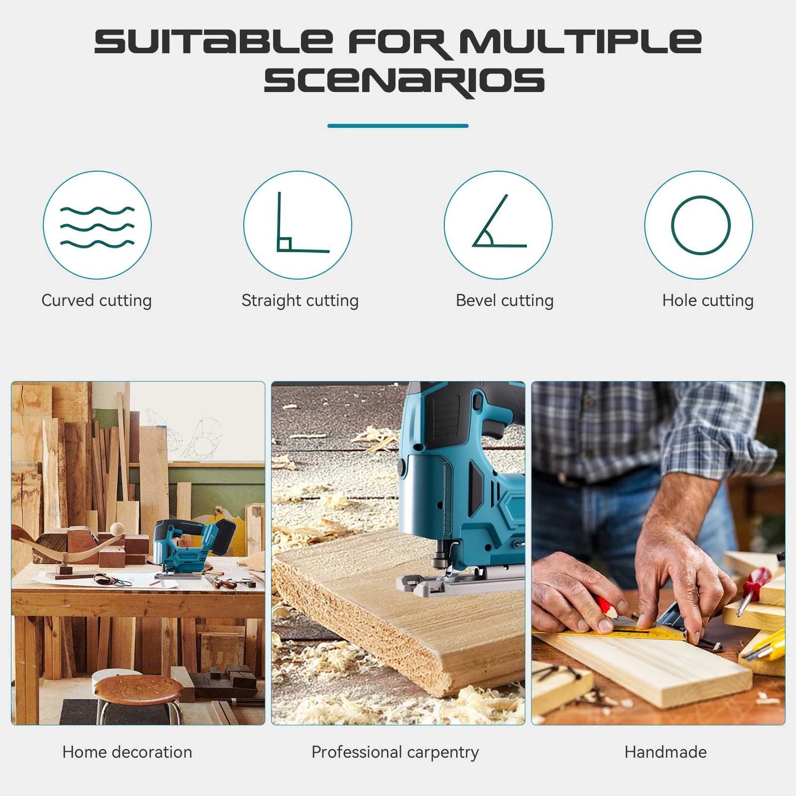 Degreat Akku-Stichsäge mit Bürstenmotor 45 °   Funktion zum Schrägfräsen für Holz- und Metallschneidwerkzeuge, geeignet für Makita-Akkus.