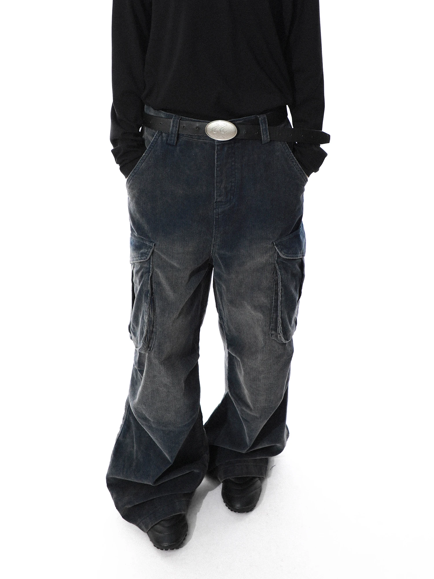 MRNEARLY American Retro Folded Multi-Pocket Men's Jeans Summer Loose Wide Leg Casual Trousers Trendy Cotton mid Waist Zipper