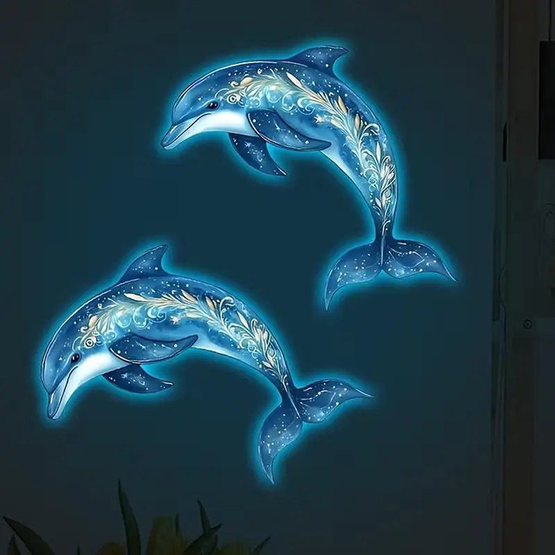 Dolphin Toilet Sticker Luminous Removable Self Sticky Decal Waterproof Wall Art for Bathroom Night Glow