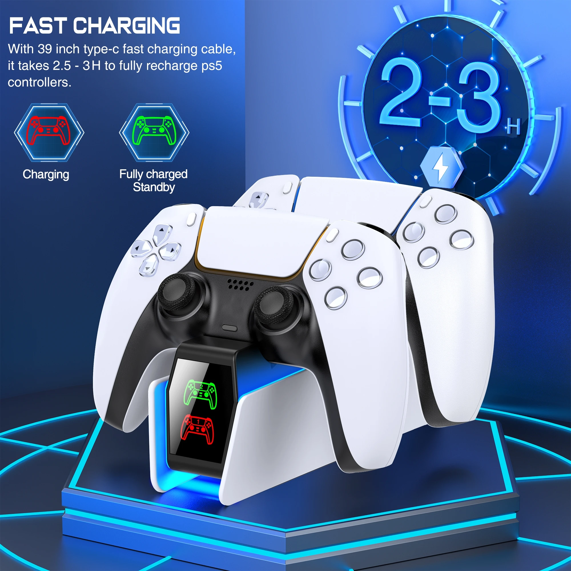 RGB Controller Charging Station For PlayStation 5 Dual Fast Charger LED Indicator Charging Stand Docking Station For PS5 Gamepad