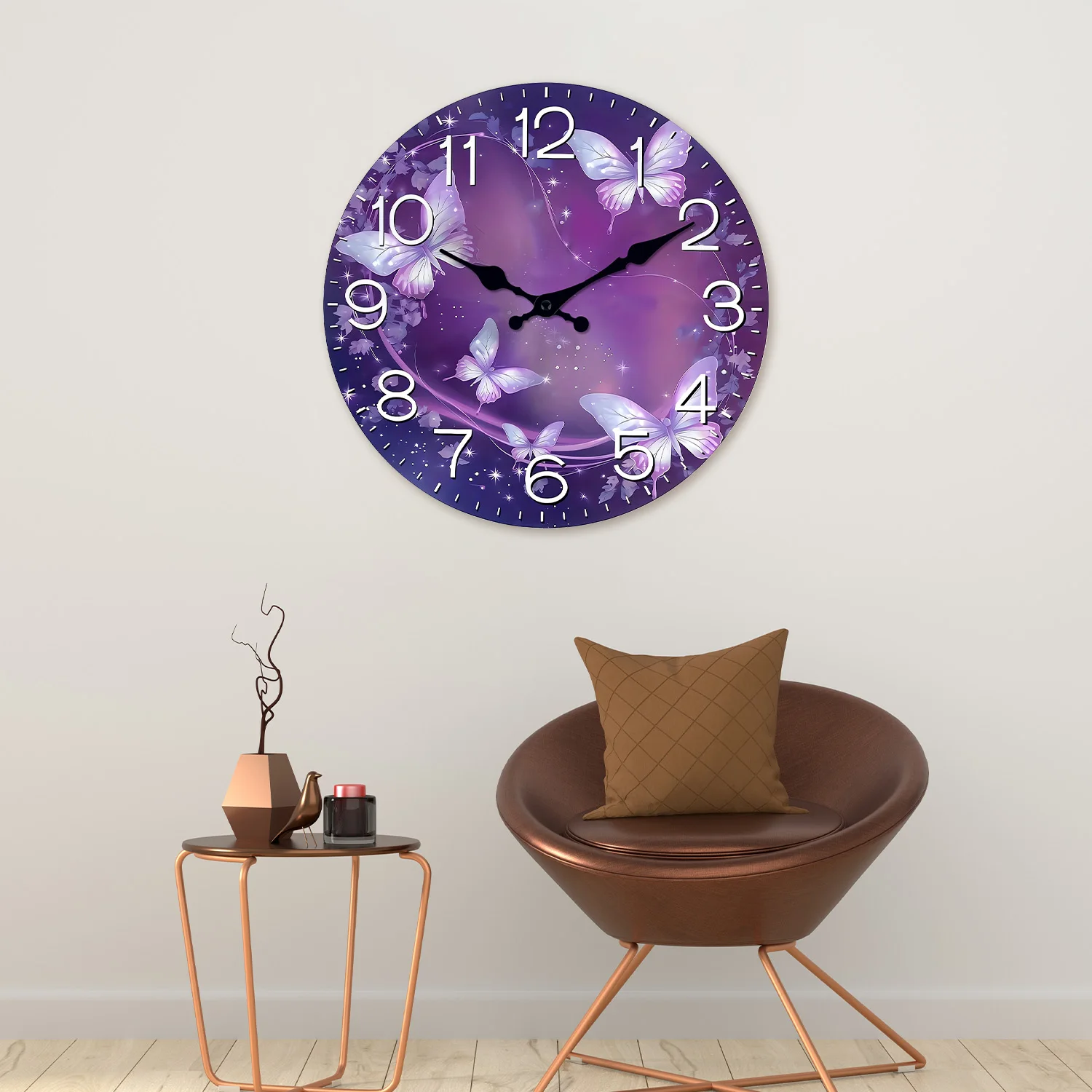 1pc Silent Purple Butterfly Wall Clock for Home and Office Decor - Perfect for Living Room, Bedroom, Kitchen - Easter, New Year