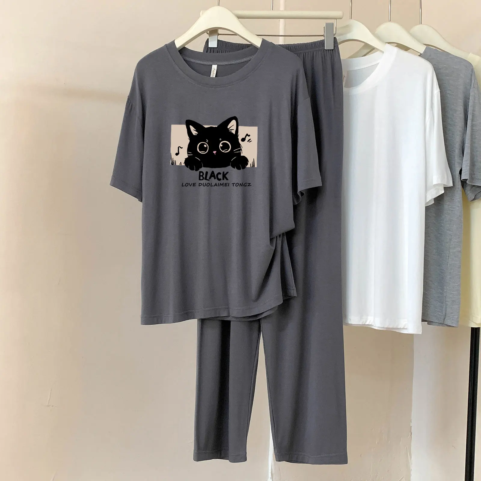 

Dc110 Короткие брюки из двух предметов с короткими рукавами из модала и кролика с мультяшным принтом, женский пижамный комплект, весна и