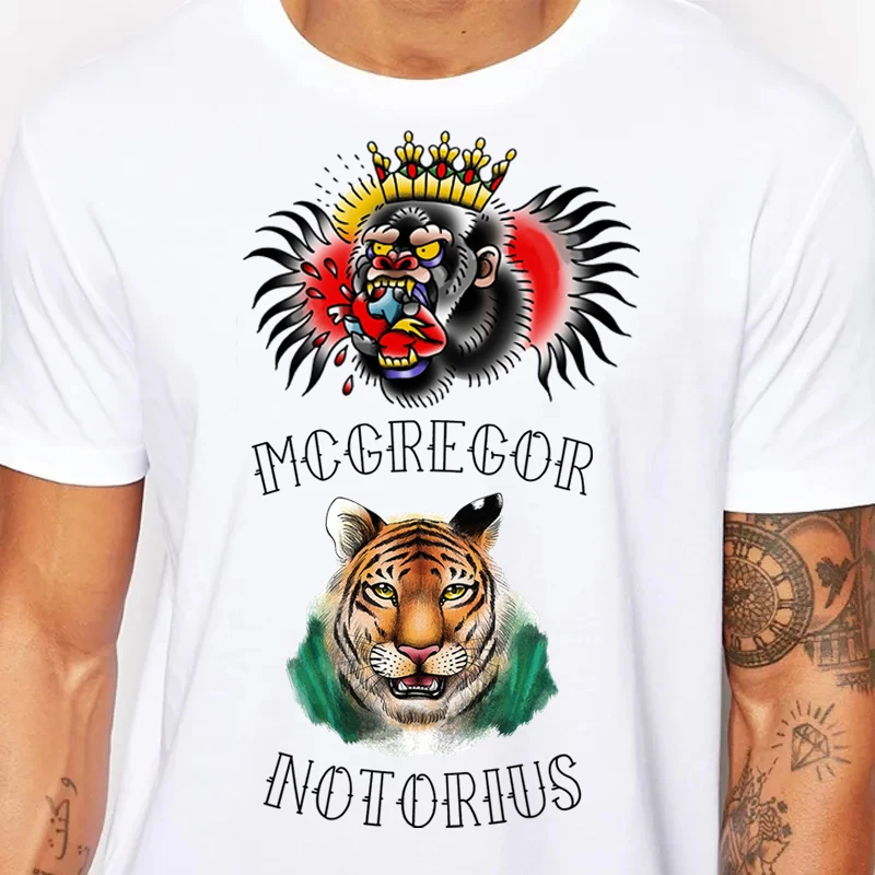 Hot Sale 100% Cotton TEE Shirt Conor McGregor Tattoos Inspired T-Shirts Loose Short Sleeve Tiger Monkey Horror Print Men Tshirt