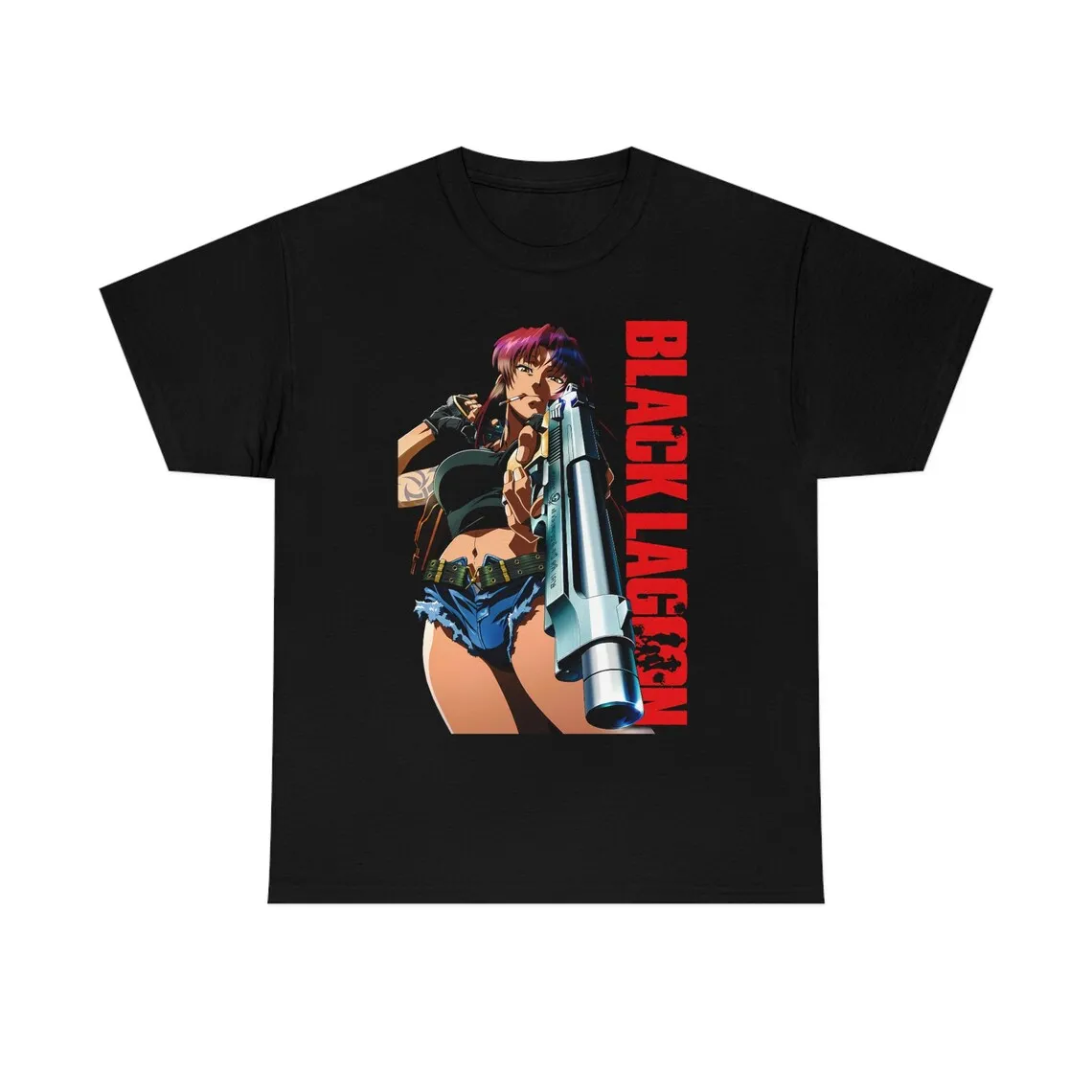 Camiseta de Anime Japonés Black Lagoon 2026, Diseño Gráfico de Revy, Manga Corta, Estilo Casual Vintage, Cuello Redondo, para Hombre y Mujer, Talla Europea