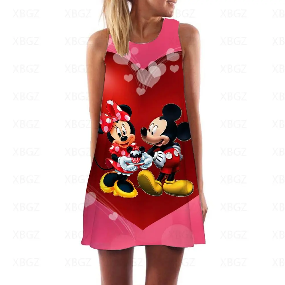 Disney-Vestido corto de Minnie Mouse para mujer, Top bohemio de dibujos animados, sin mangas, Sexy, para playa, 2022