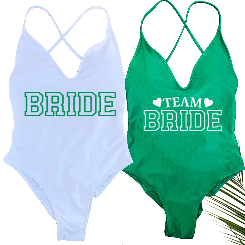 

Цельный купальник Team Bride, монокини с принтом невесты, купальный костюм, пляжная одежда с подкладкой для свадебной вечеринки