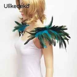 Gothic Feather Epaulet Shoulder Wrap Capes Bolero Women Feather Shawl Shrug Halloween Cosplay Party Props Showgirls Performance