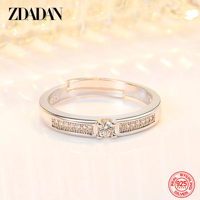ZDADAN 925 Silver Zircon Couple Adjustable Rings For Women Men Wedding Jewelry