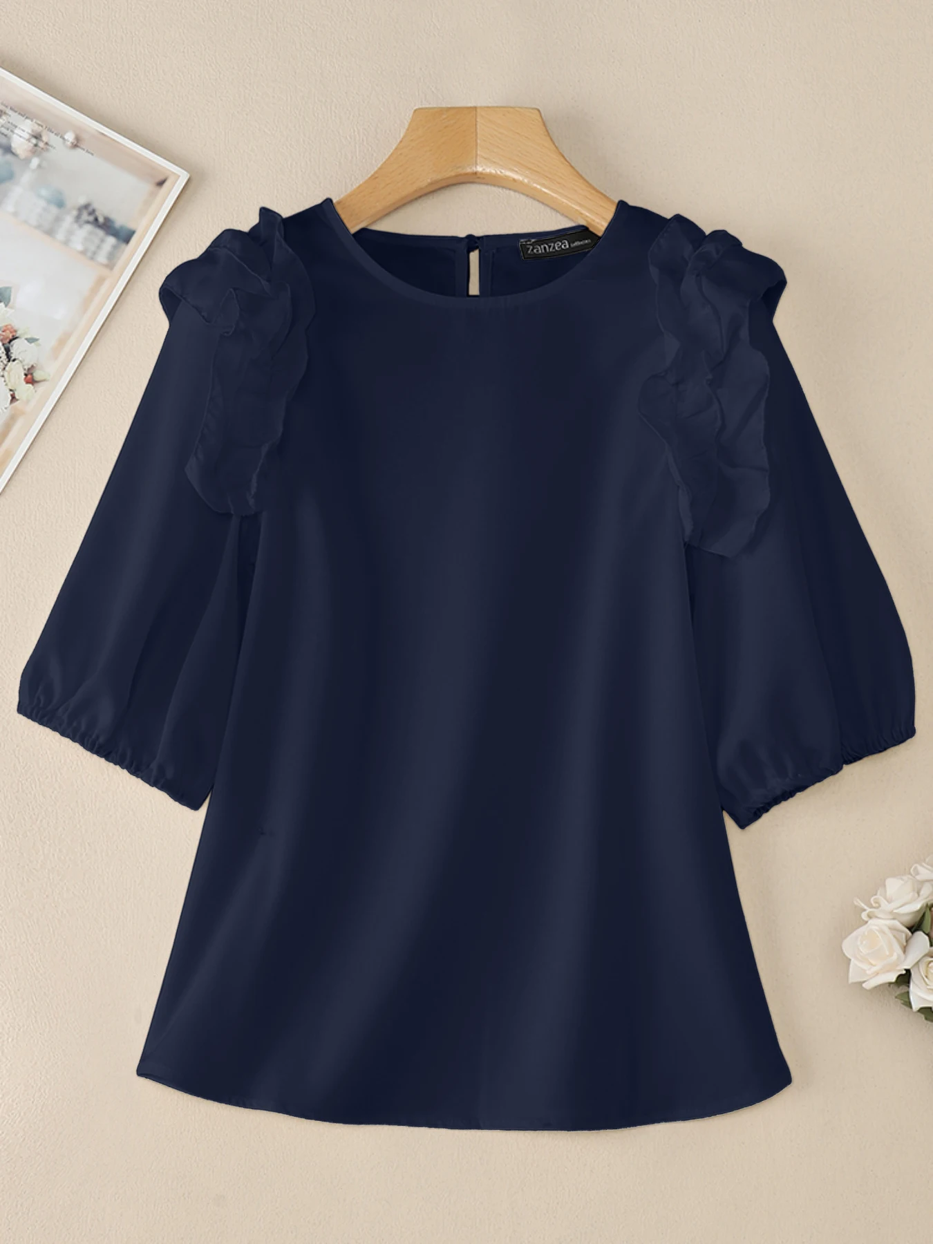ZANZEA 2025 Vintage Ruffle Patchwork Tunic Women Summer Blouse Korean Fashion Puff Short Sleeve Tops Casual Loose O-Neck Tops